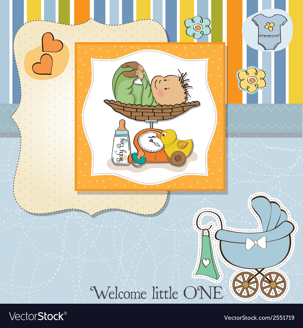 Baby boy weighed on the scale Royalty Free Vector Image