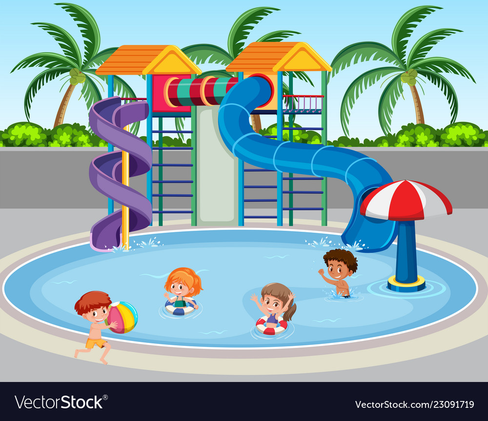 Children at the water park Royalty Free Vector Image