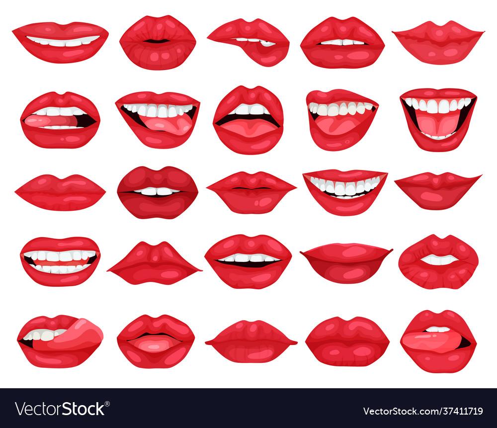 Female lip cartoon set icon Royalty Free Vector Image