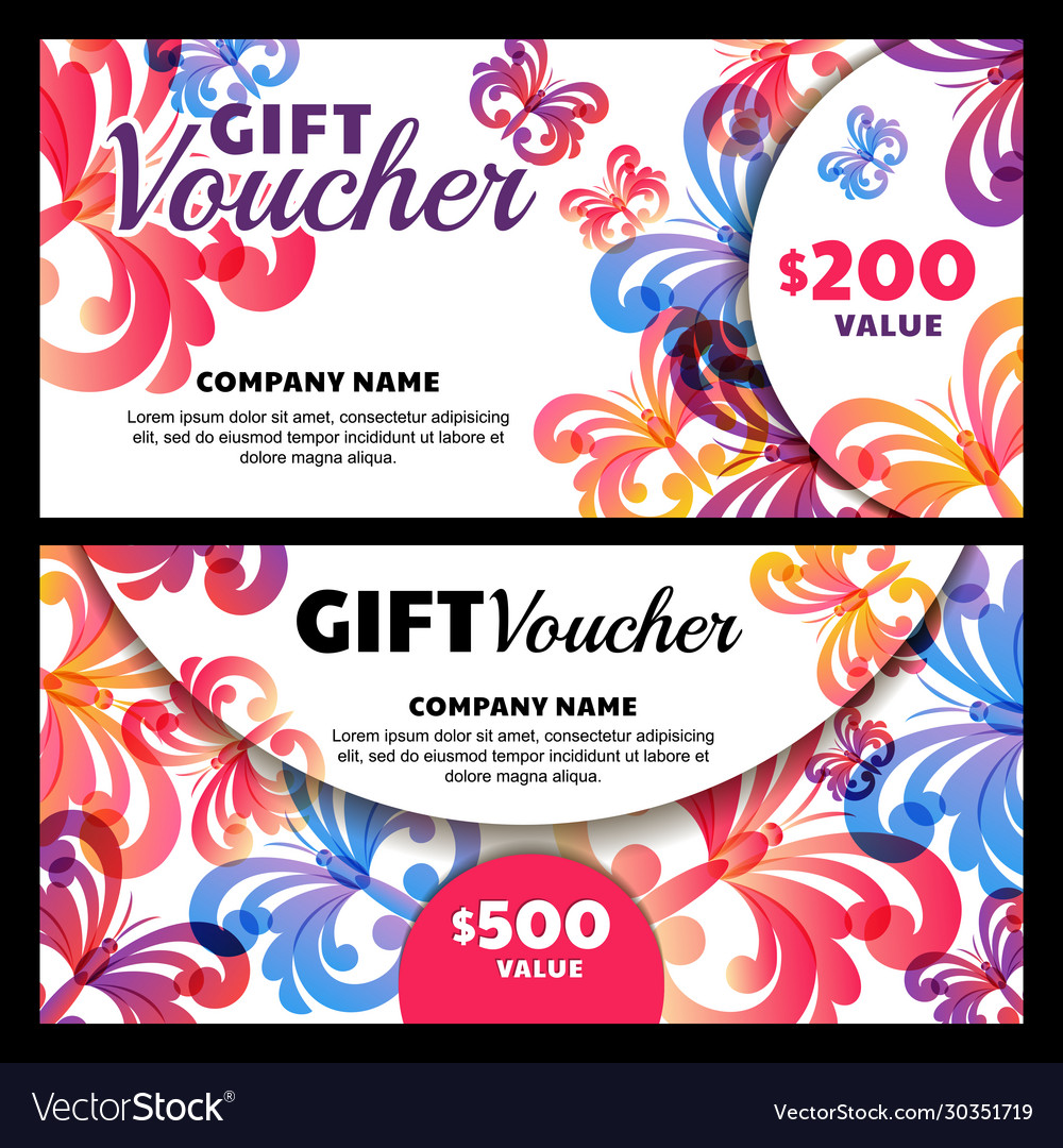 Gift voucher with butterflies Royalty Free Vector Image