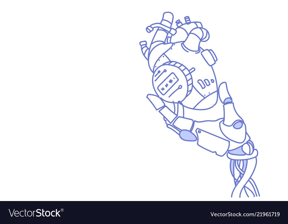 Modern robot hand holding steel robotic heart Vector Image