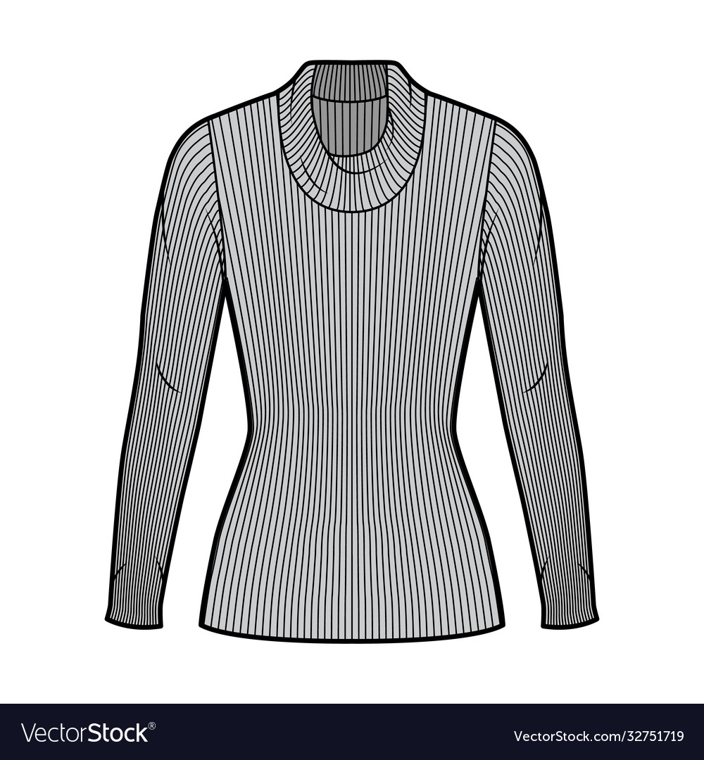 Ribbed cowl turtleneck knit sweater technical Vector Image