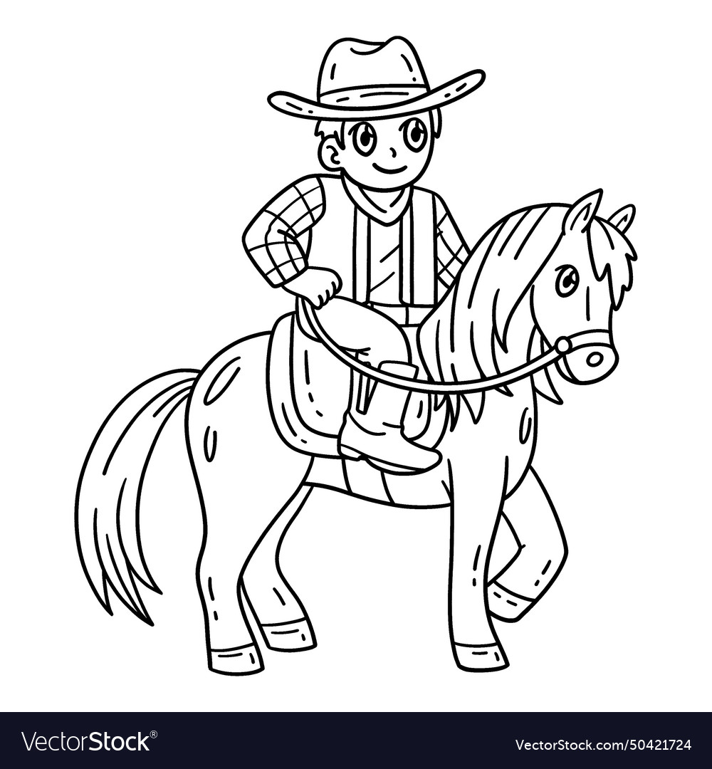 Cowboy riding a horse isolated coloring page Vector Image