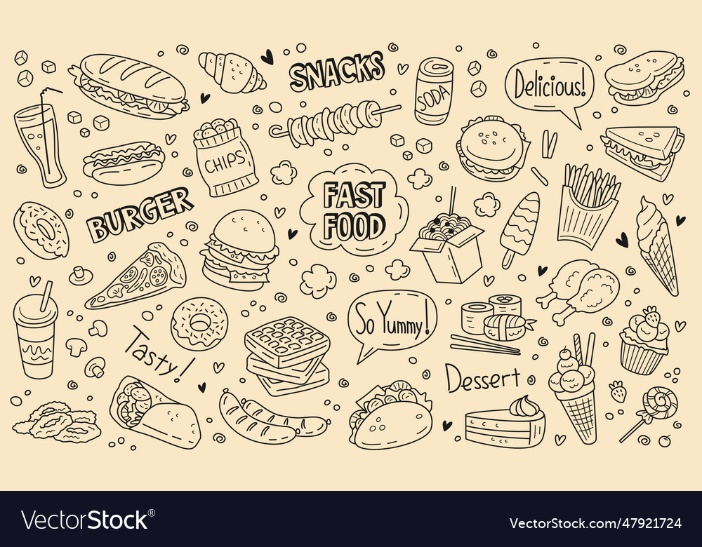 Fast food set Royalty Free Vector Image - VectorStock