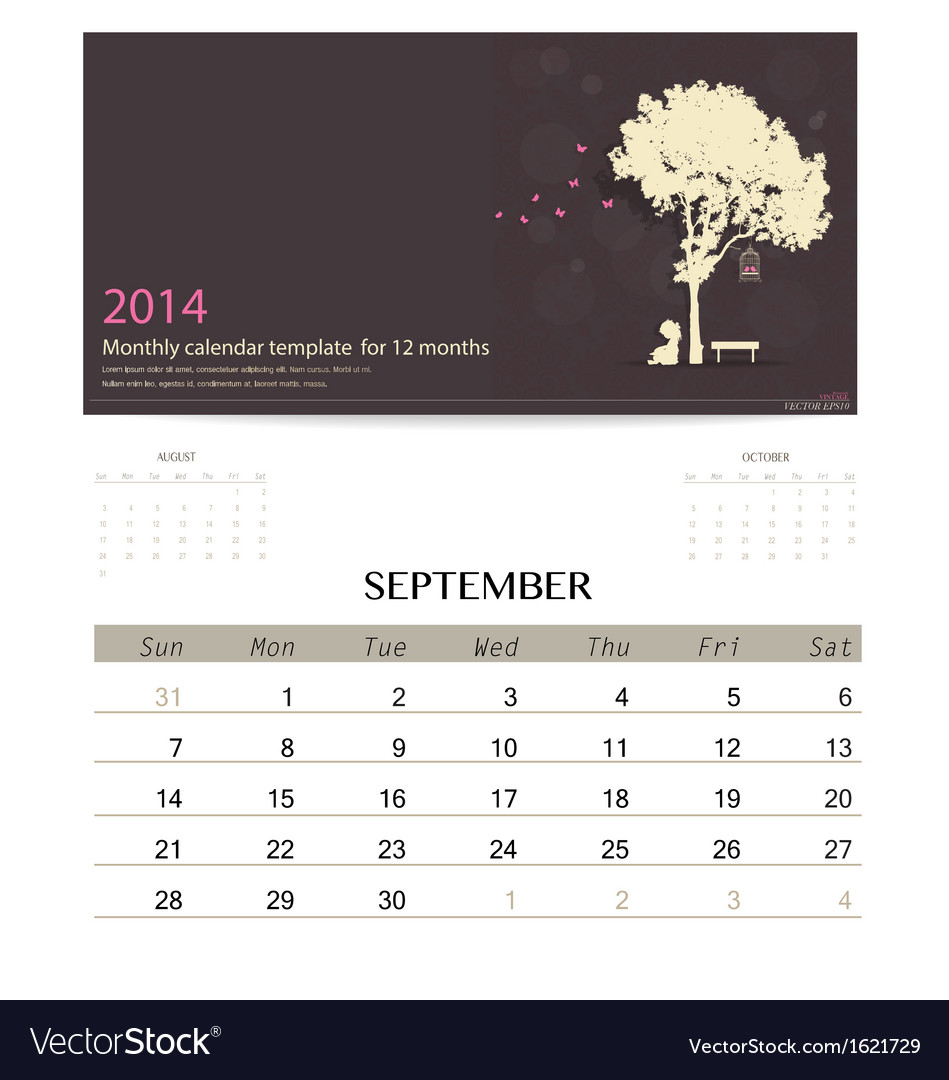 2014 calendar monthly template royalty free vector image