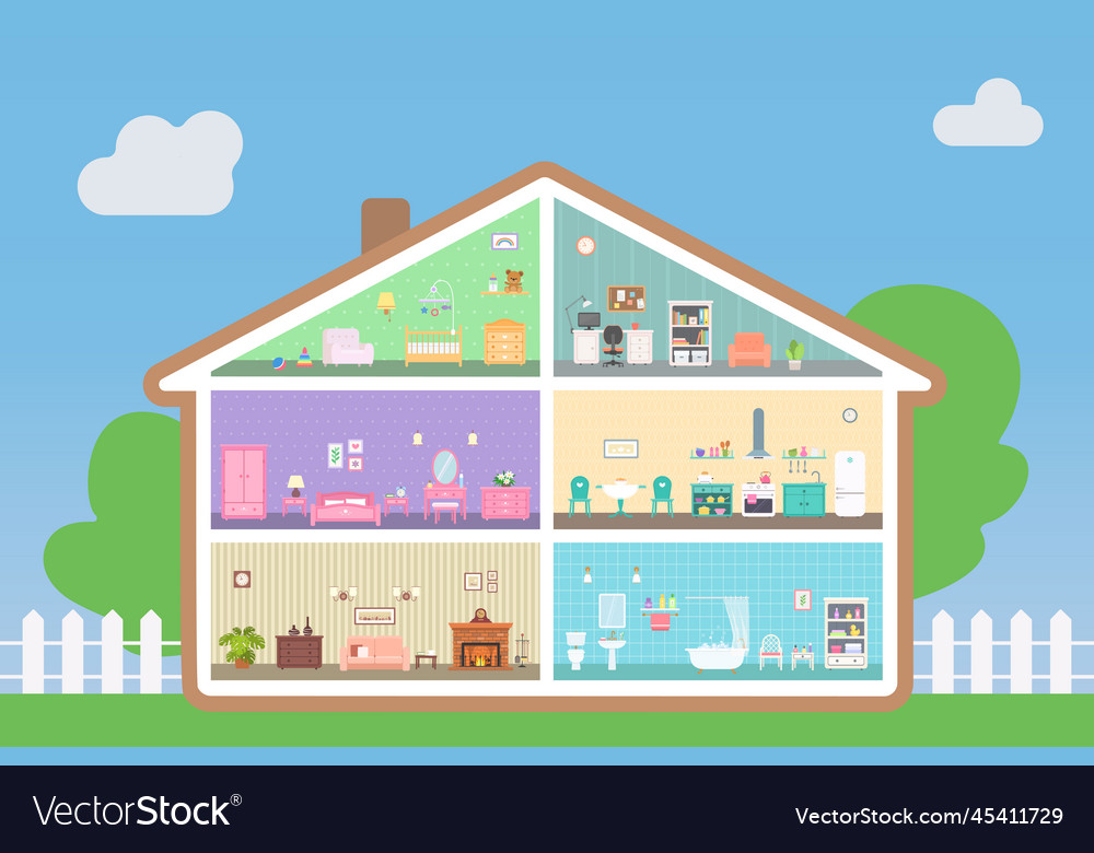 Dollhouse with rooms in cross section Royalty Free Vector