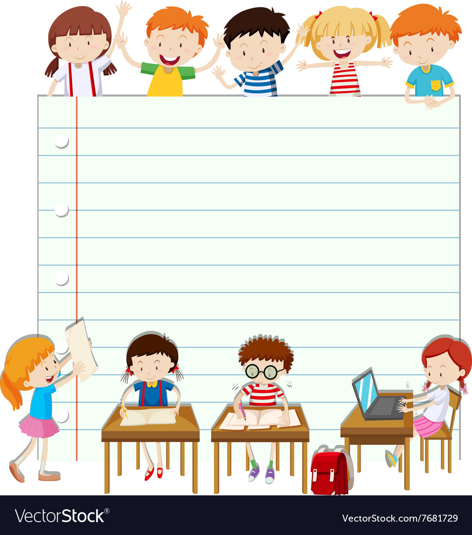 Line paper design with children in classroom Vector Image