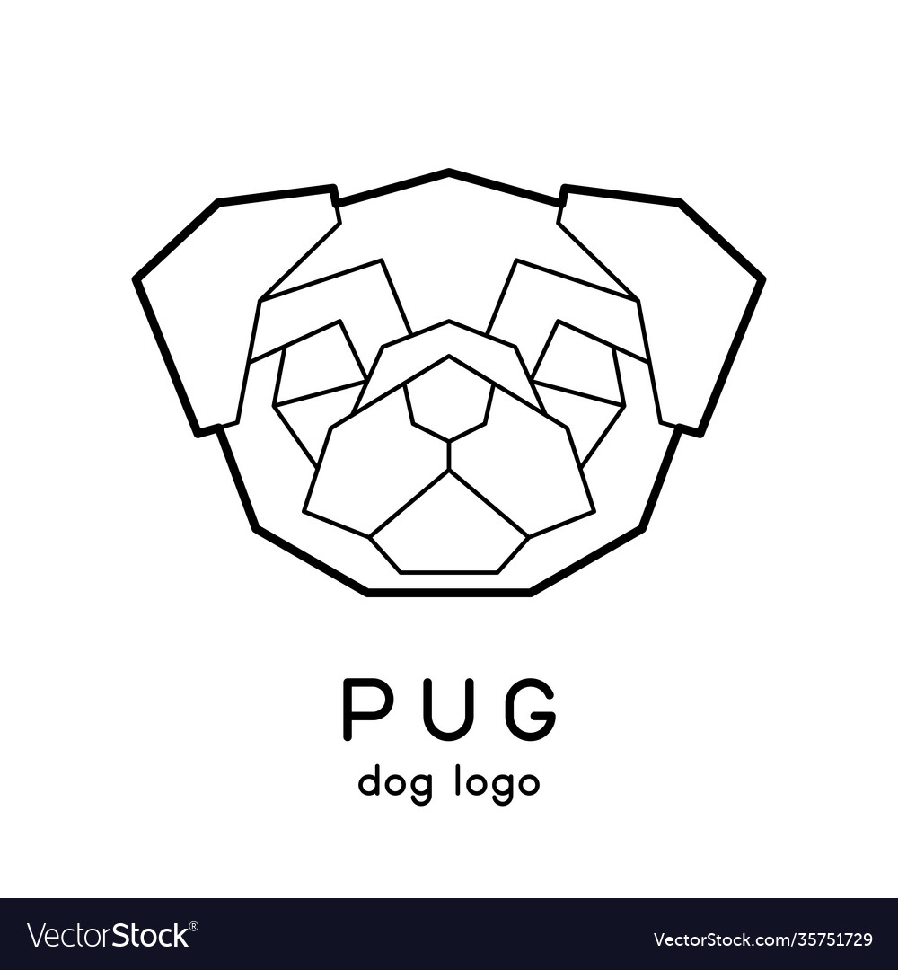 Polygonal pug dog head logo design