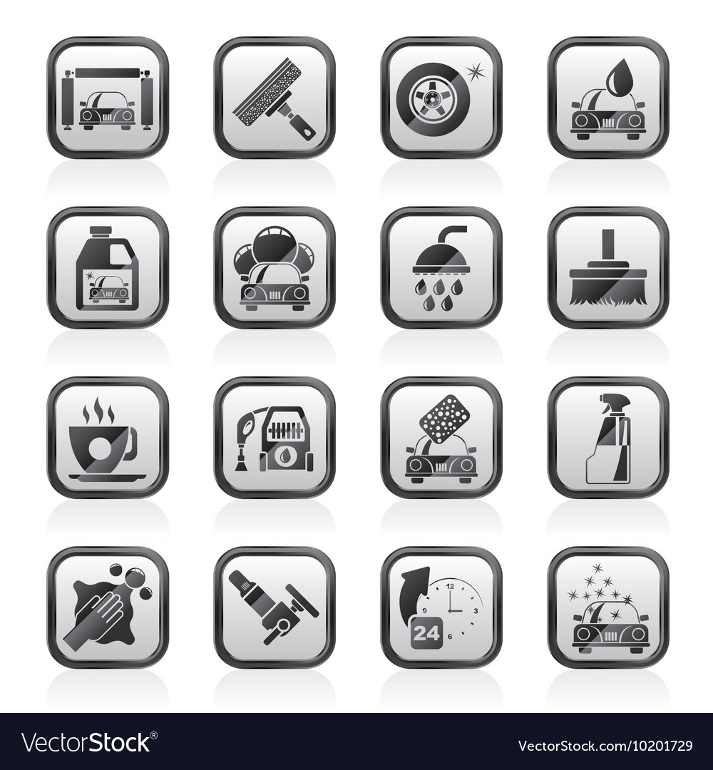 Professional car wash objects and icons Royalty Free Vector