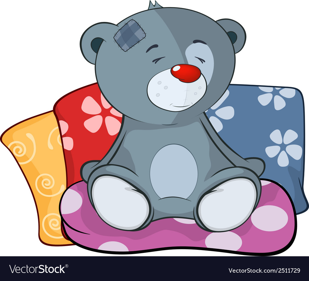 The Stuffed Toy Bear Cub And Pillows Cartoon Vector Image