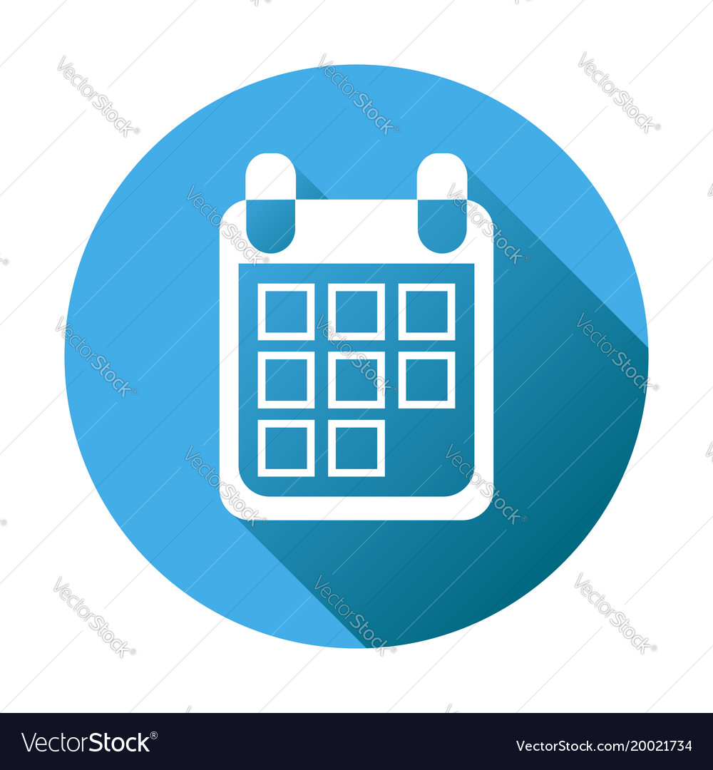 Calendar Icon On Blue Round Background Flat Vector Image