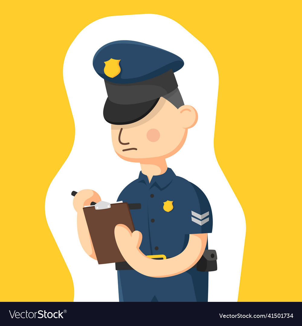 Colorful flat of policeman is writing a order bill