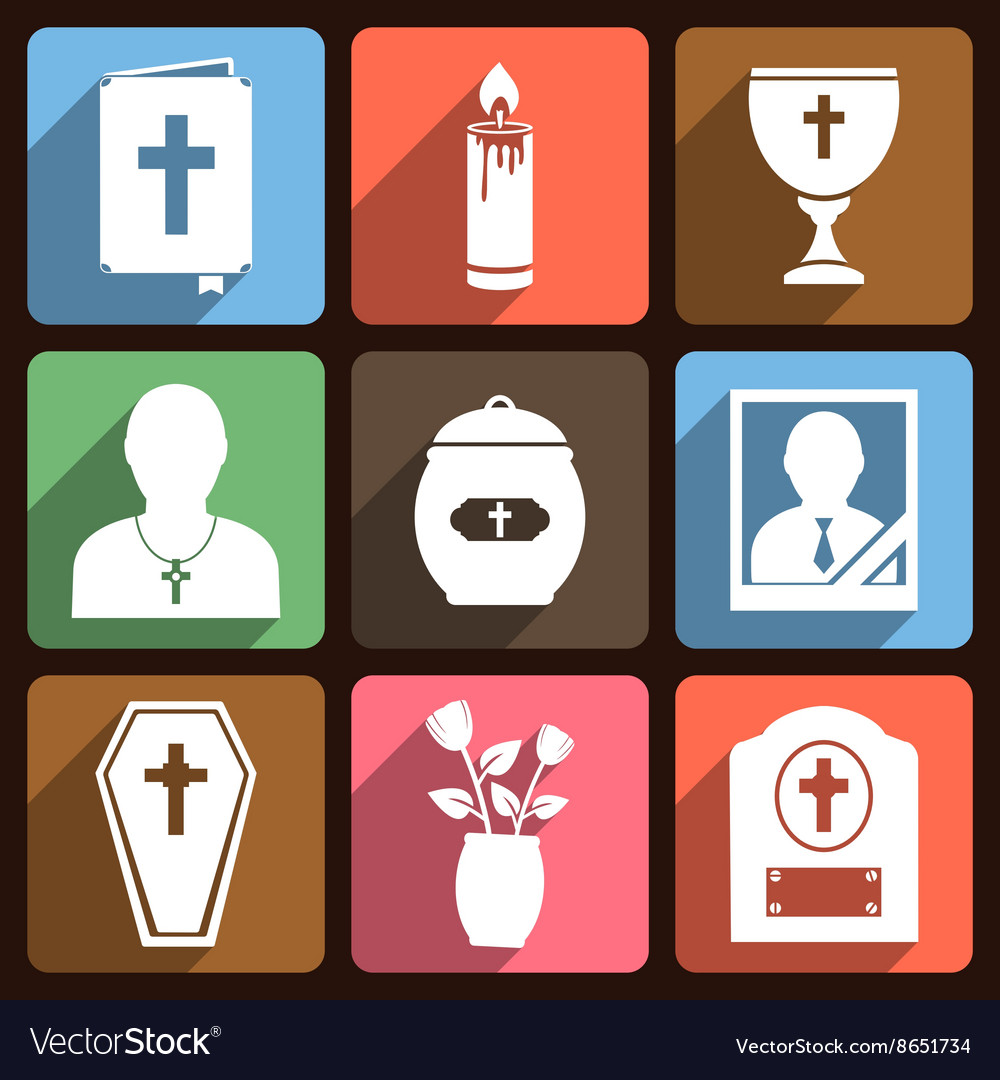 Funeral Icons With Long Shadow Royalty Free Vector Image