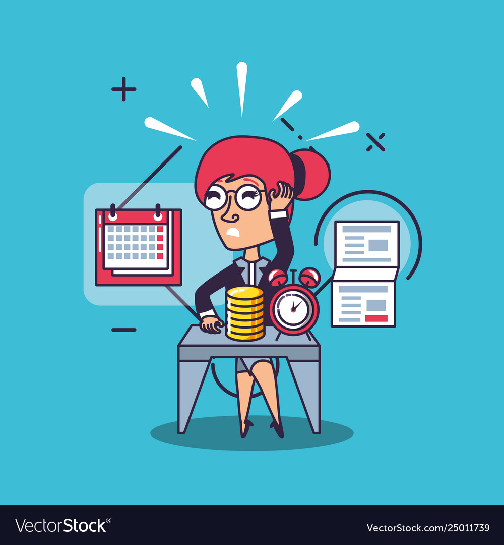 Business woman with calendar and set icons Vector Image