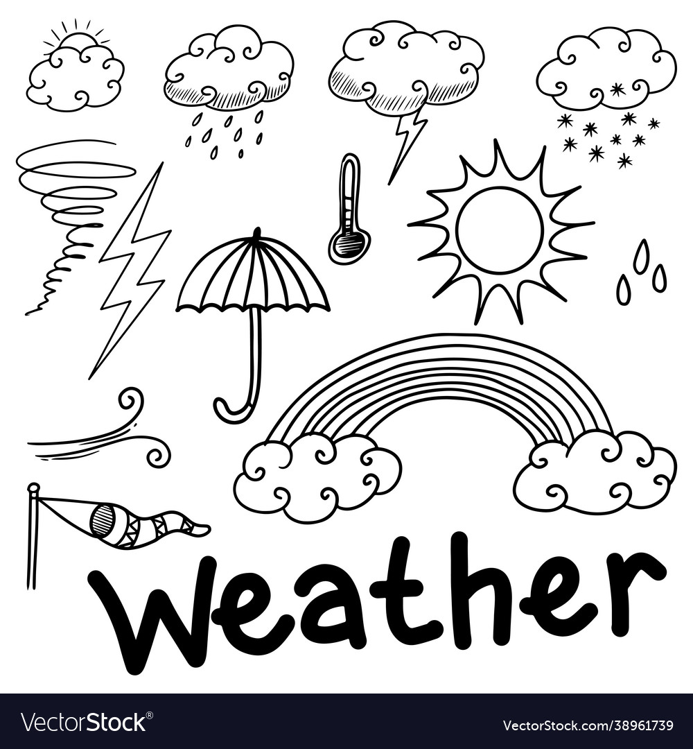 Collection hand drawn doodle weather icons Vector Image