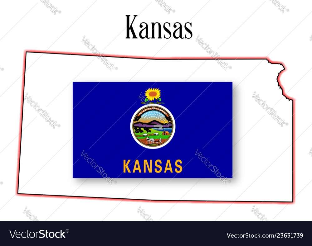 Kansas state map and flag Royalty Free Vector Image