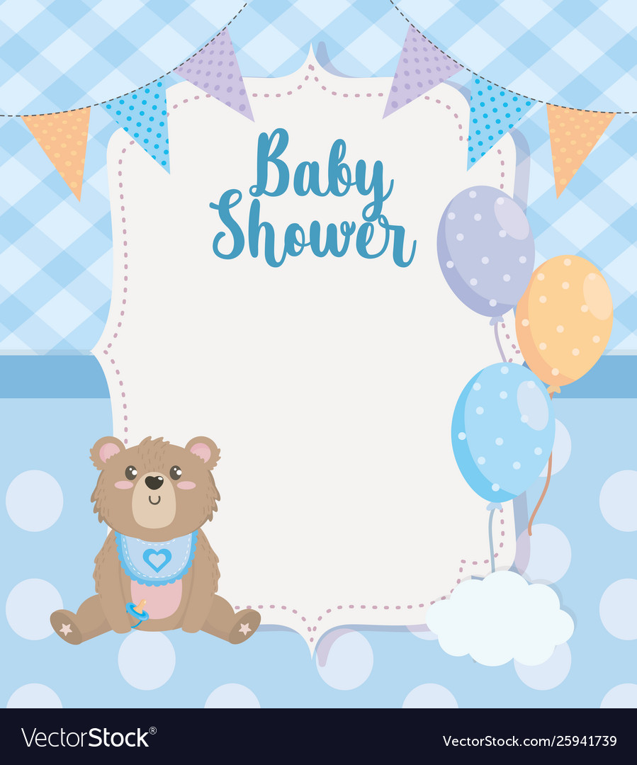 Label party banner with teddy bear and balloons Vector Image