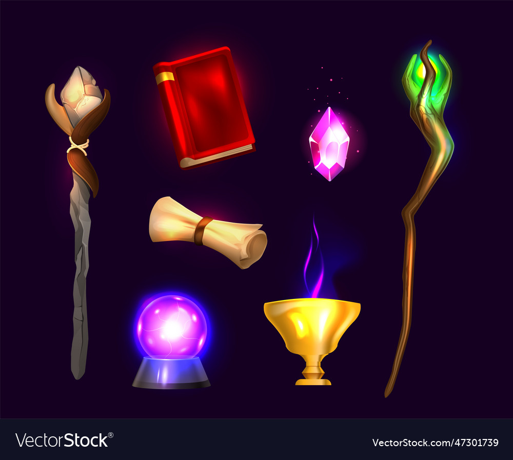 Magic staff realistic set Royalty Free Vector Image