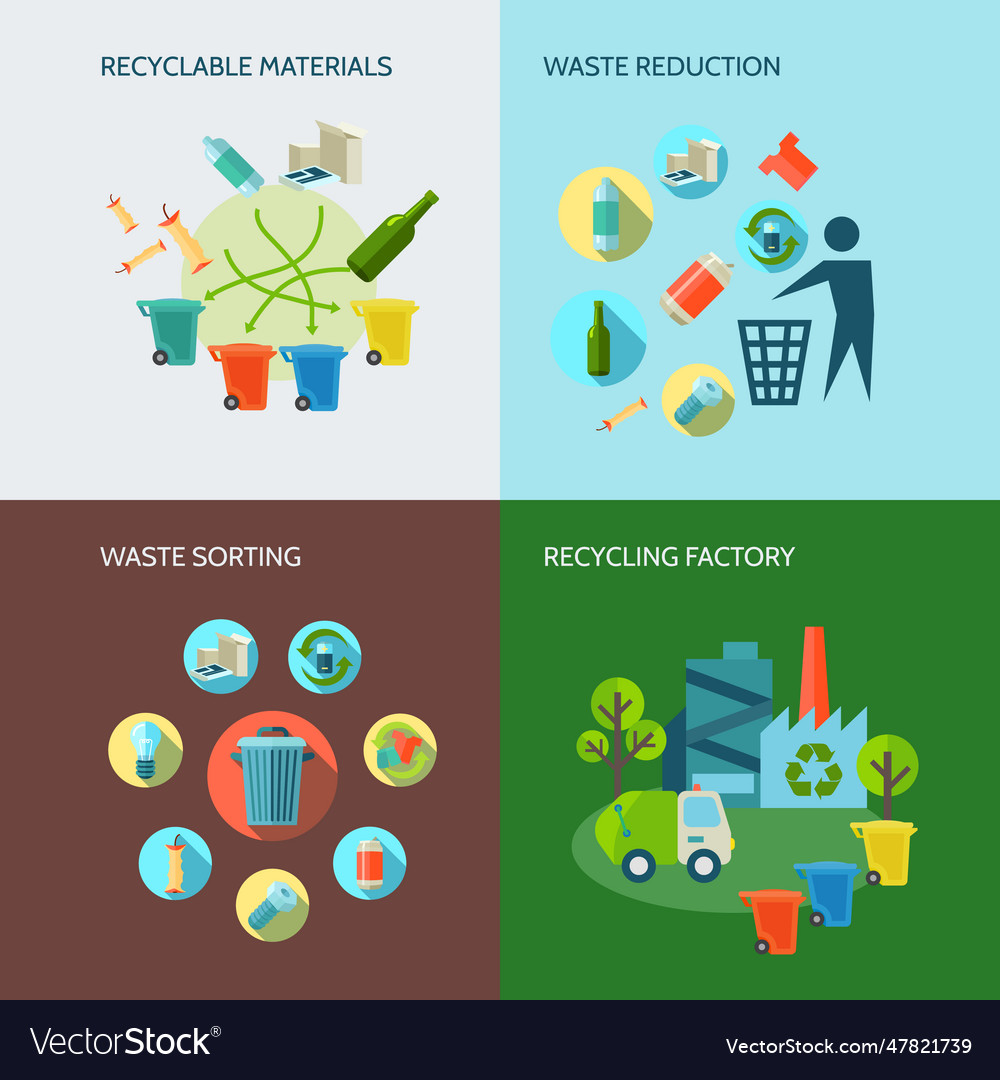 Recycling and waste reduction icons set Royalty Free Vector