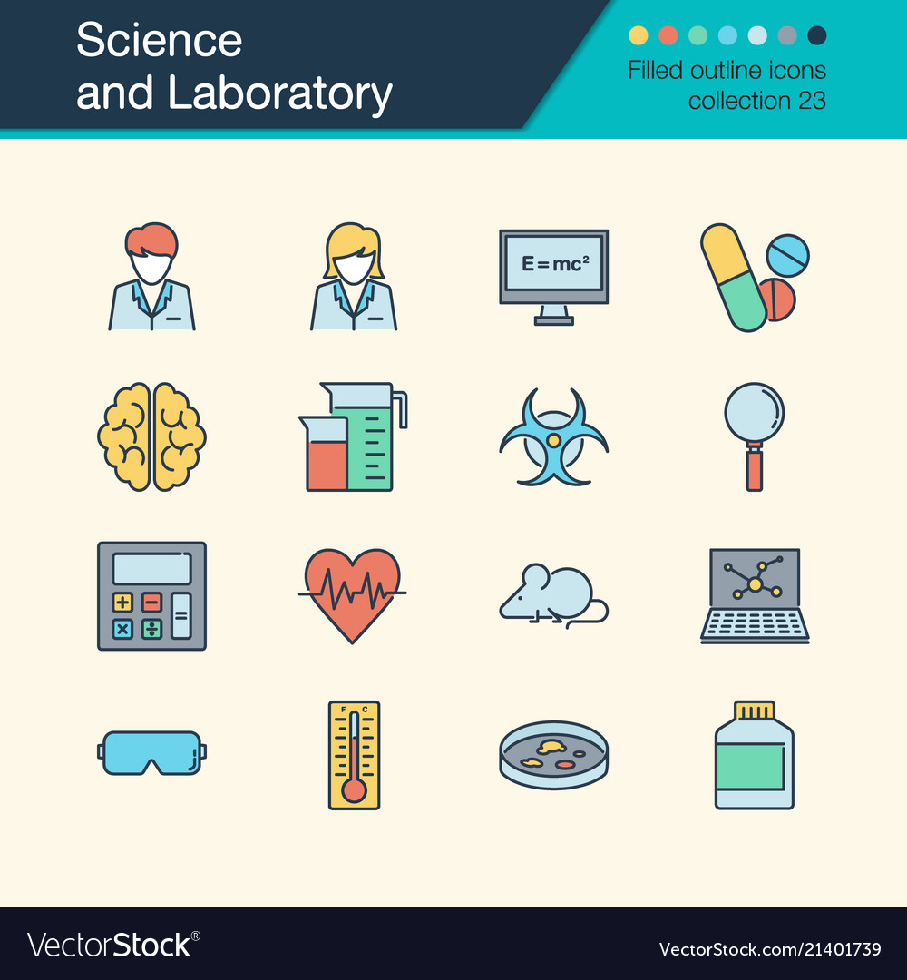 Science and laboratory icons filled outline vector image Science and laboratory icons filled outline