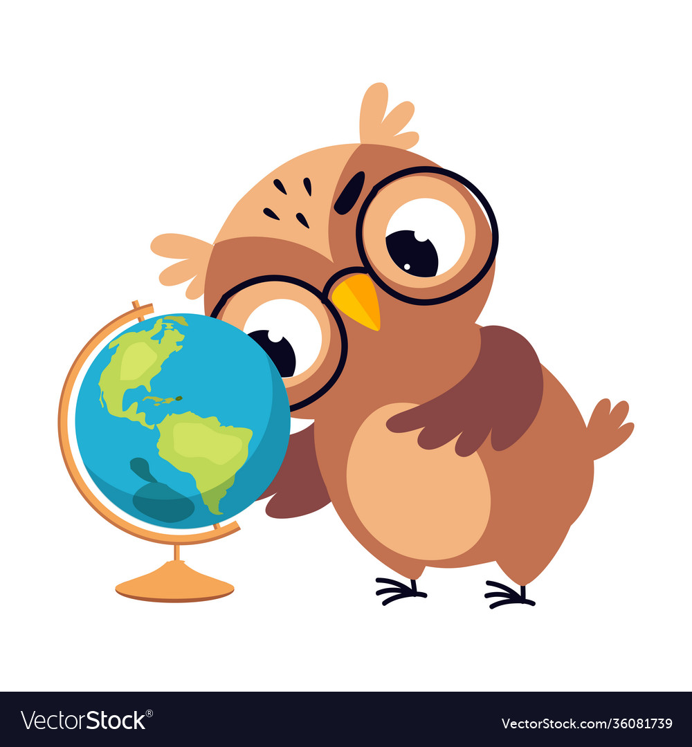 Wise brown owl cute bird teacher cartoon Vector Image