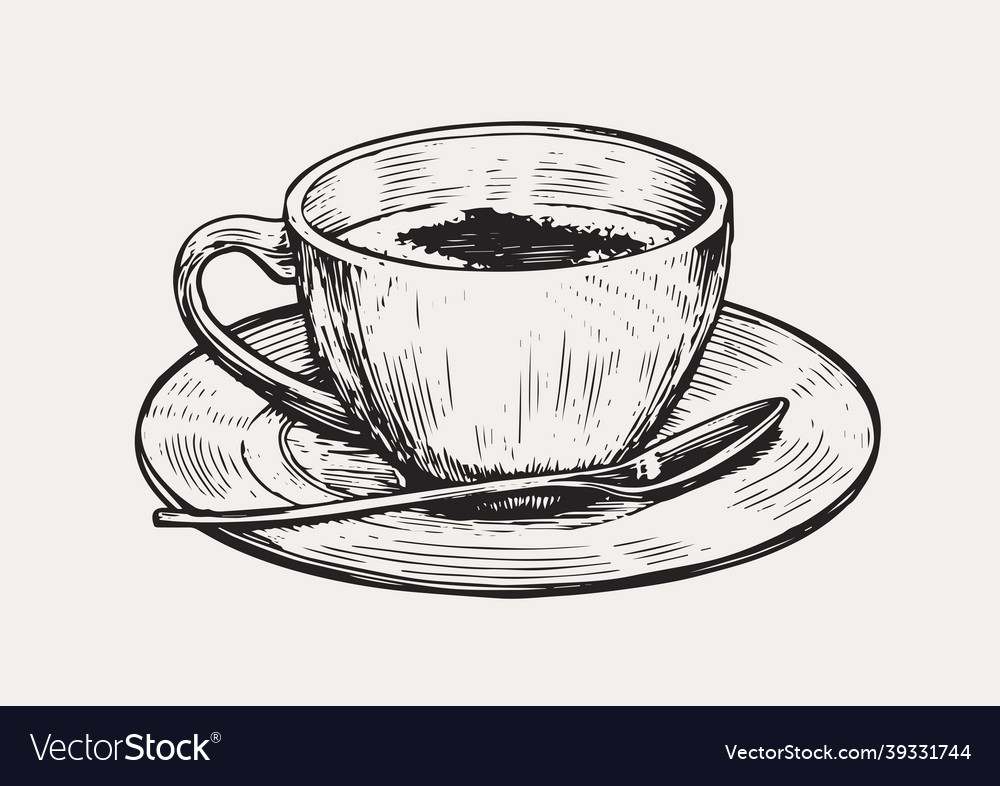 Cafe coffee cup in engraved style hand drawn Vector Image