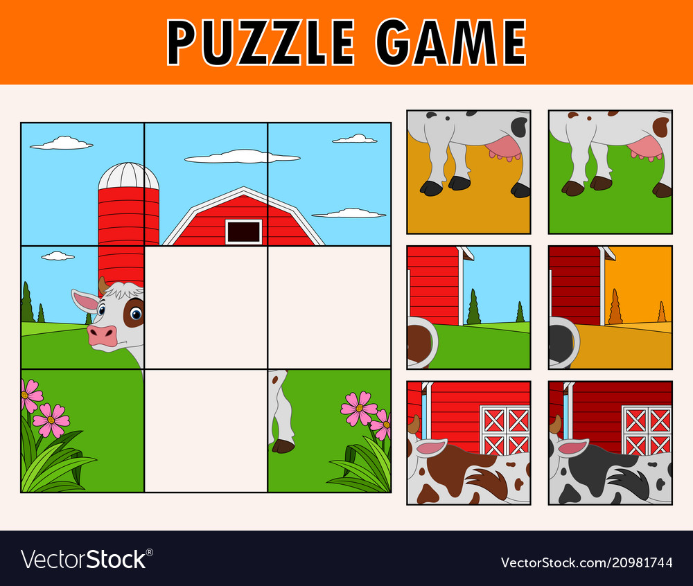 Cartoon cow of educational puzzle