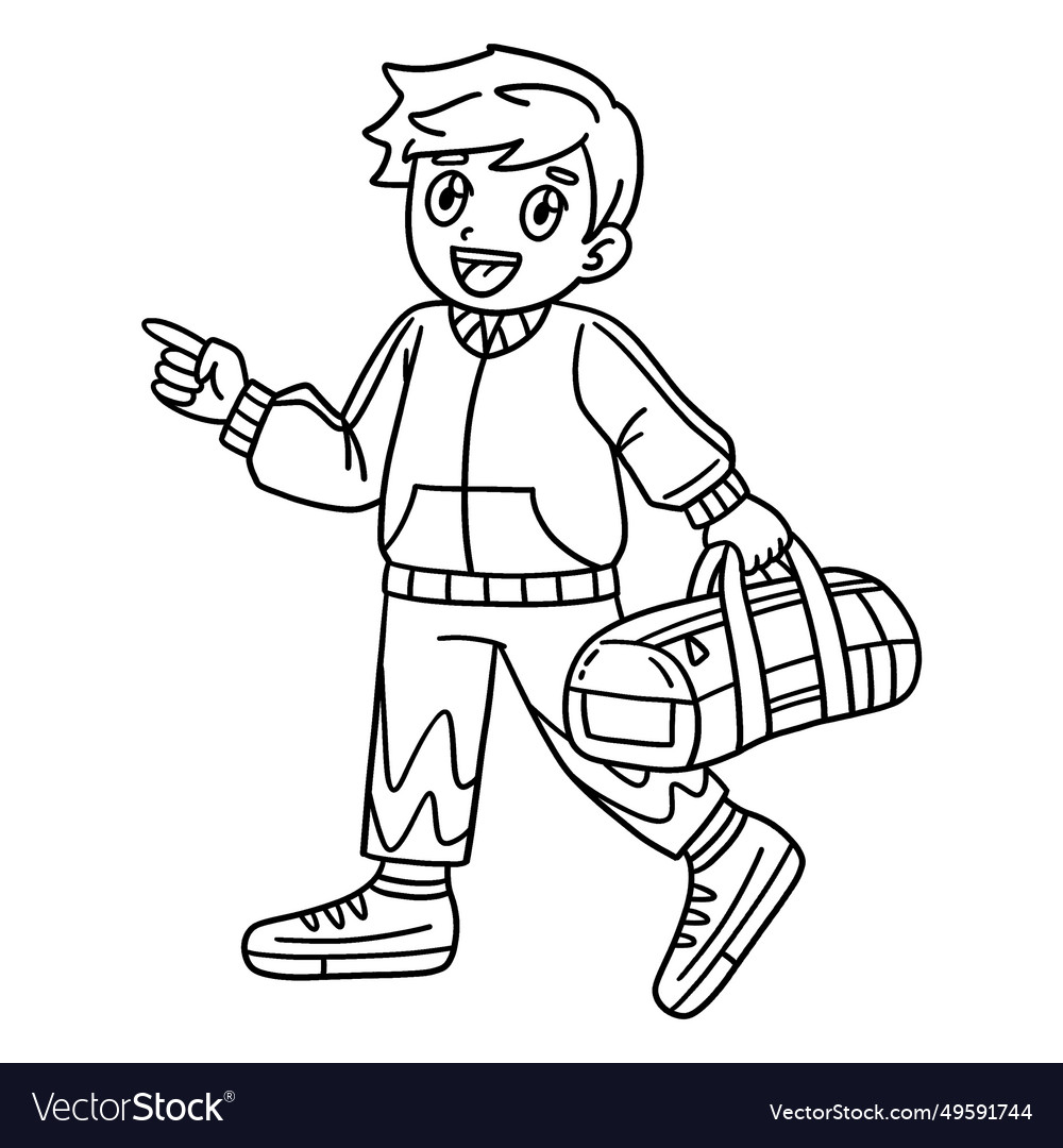 Cheerleader boy walking isolated coloring page Vector Image