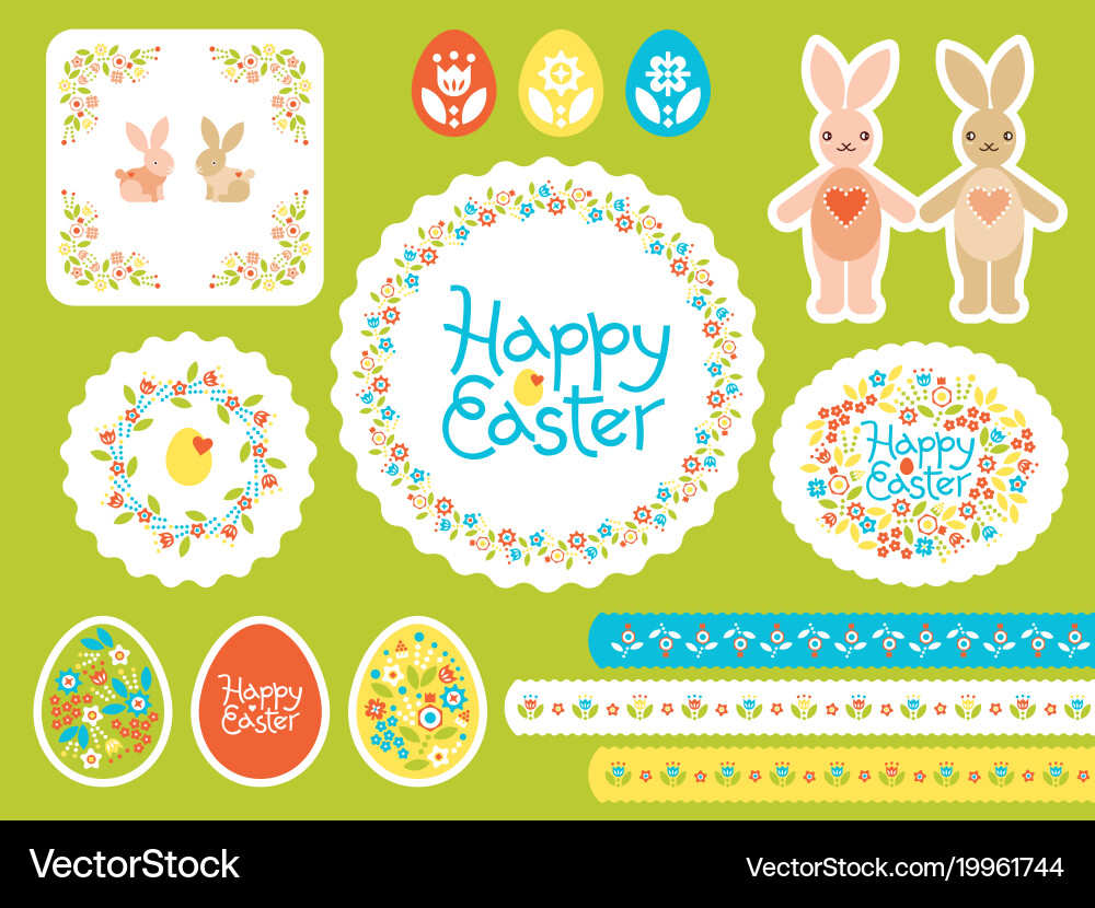 Happy easter set with colored eggs Royalty Free Vector Image