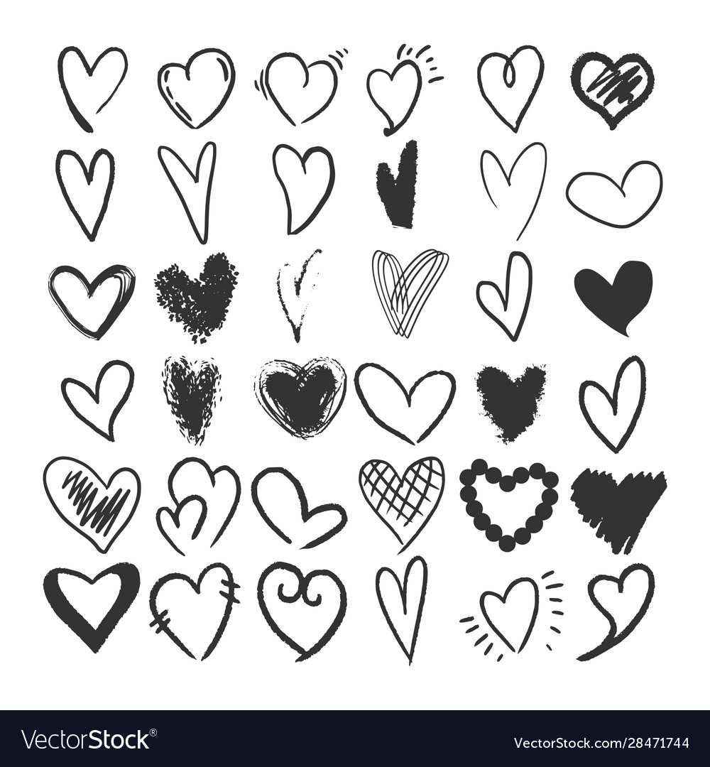 Heart symbol set sketch engraving Royalty Free Vector Image