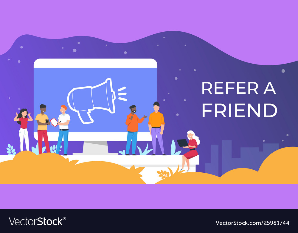 Refer a friend people group working together on Vector Image