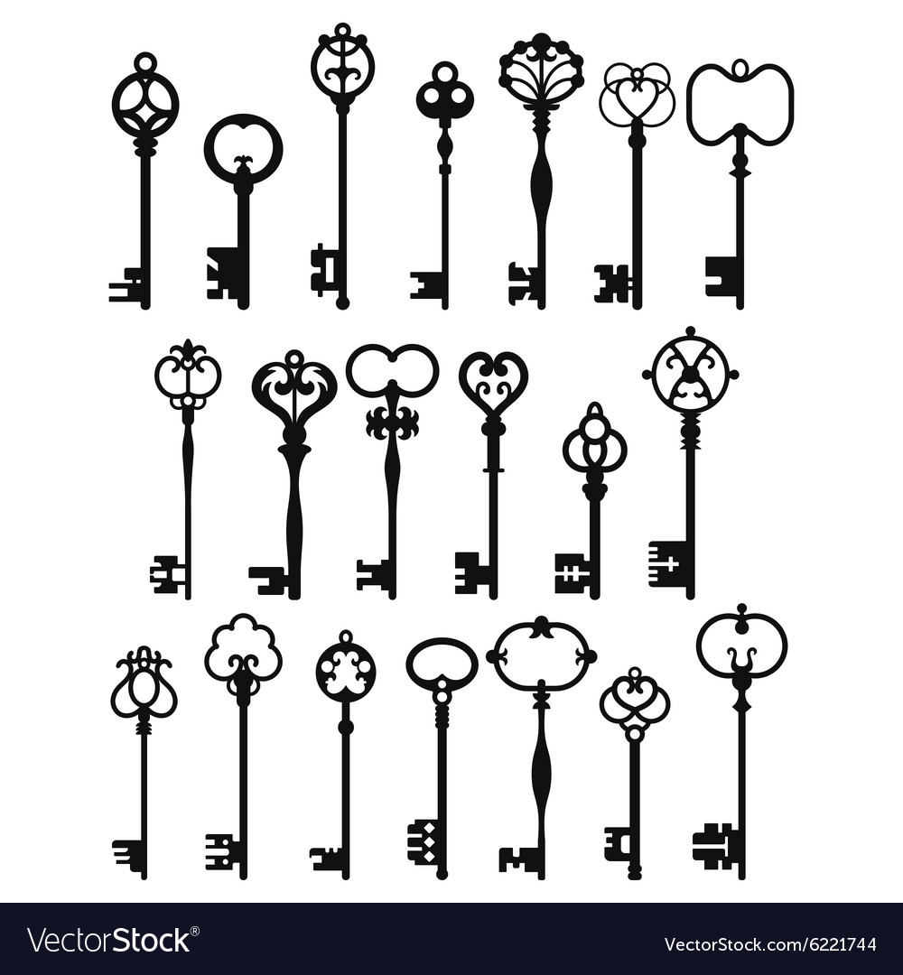 Silhouettes vintage keys Royalty Free Vector Image