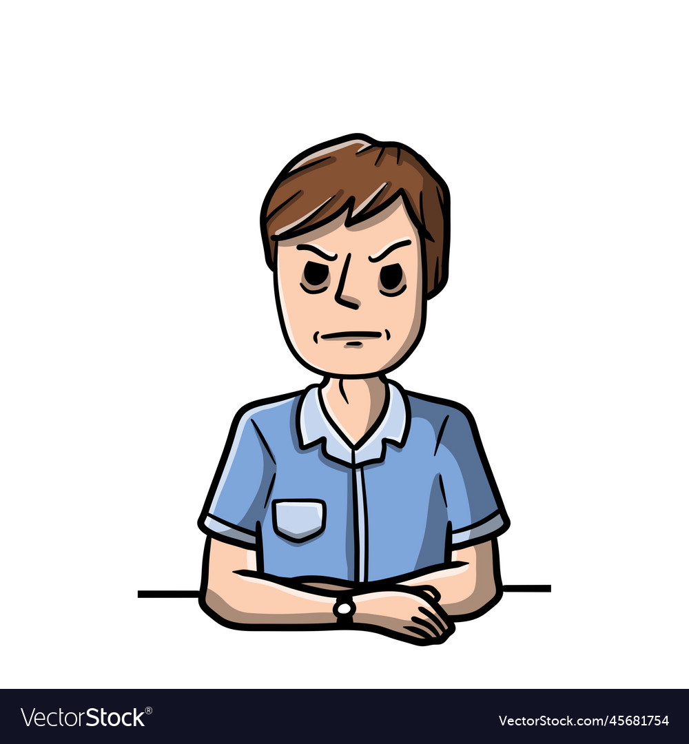 Angry man sit with crossed arms Royalty Free Vector Image