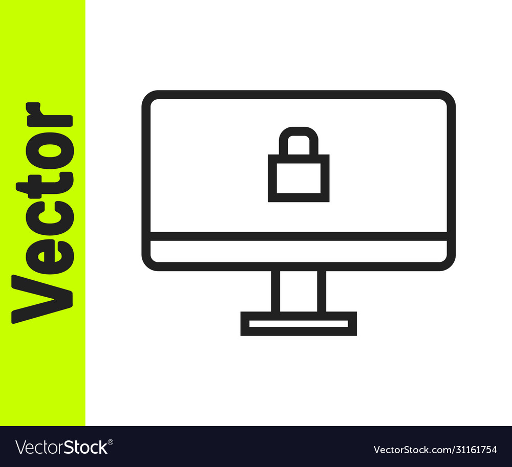 Black line lock on computer monitor screen icon Vector Image