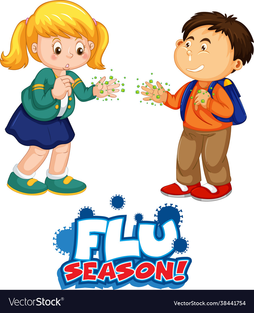 Flu season font in cartoon style with two kids do Vector Image