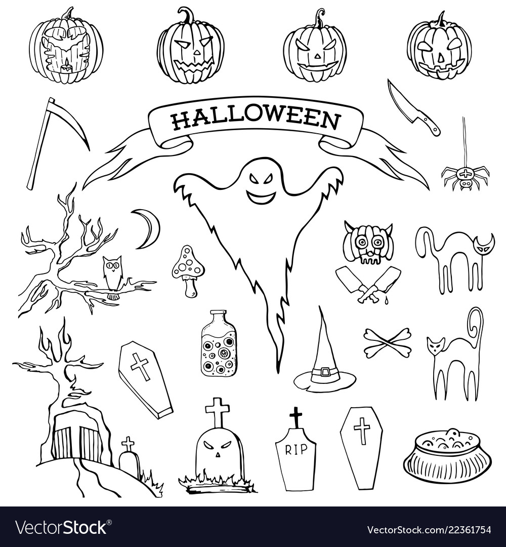 Hand Drawn Doodle Cartoon Elements Of Halloween Vector Image