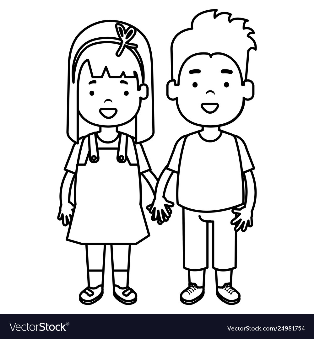 Happy little couple characters Royalty Free Vector Image