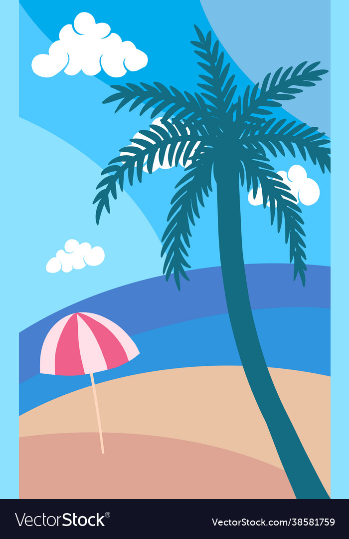 Beach on ocean shore with palm tree Royalty Free Vector