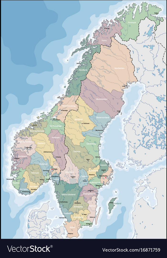 Map Of Norway And Sweden Map of norway and sweden Royalty Free Vector Image