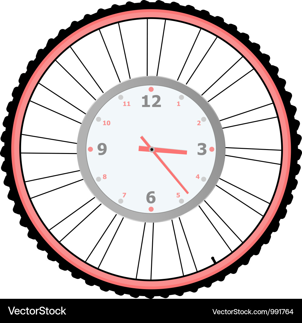 Clock On Bike Wheel Isolated White Royalty Free Vector Image