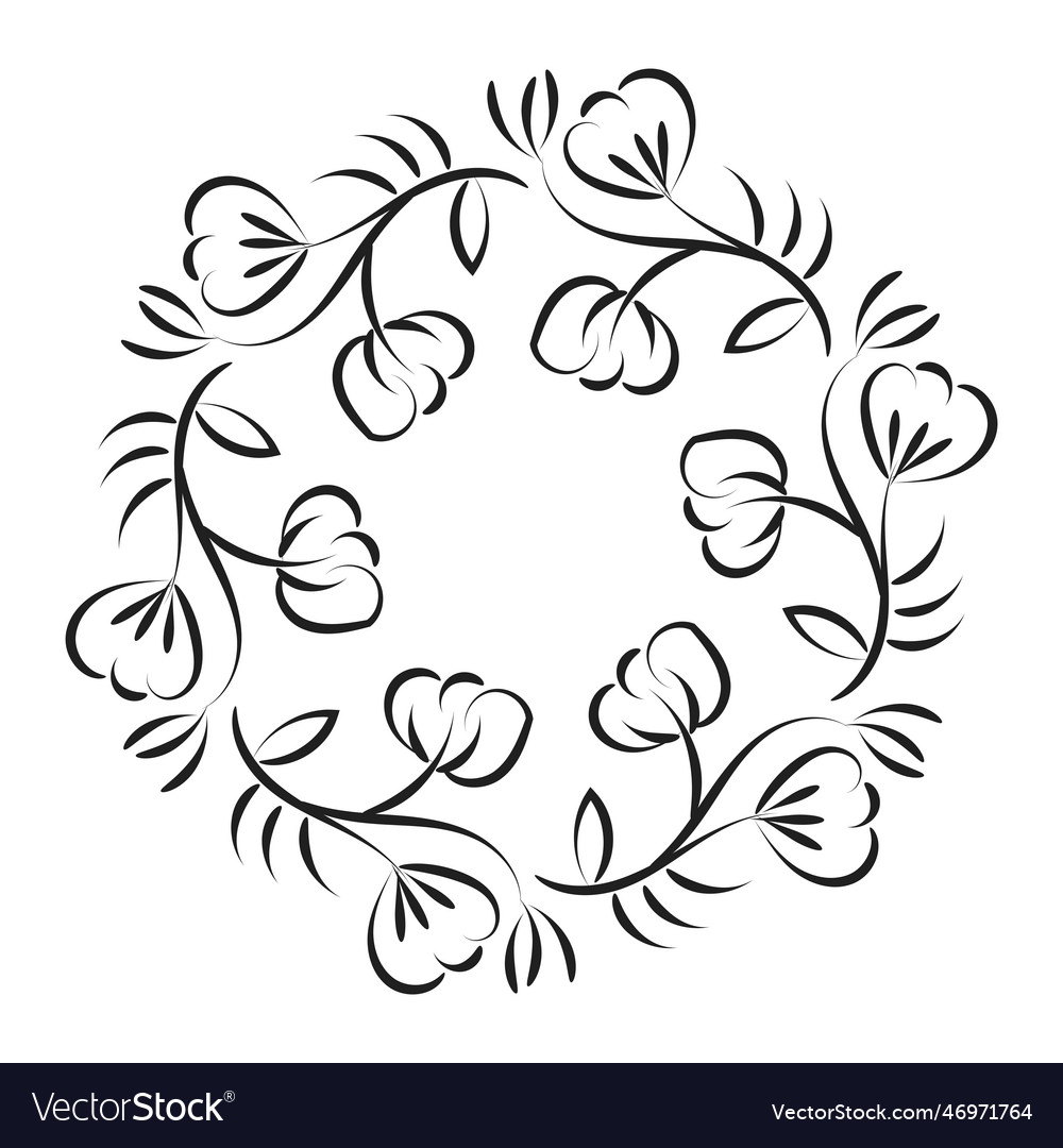 Hand drawn black and white floral wreath Vector Image