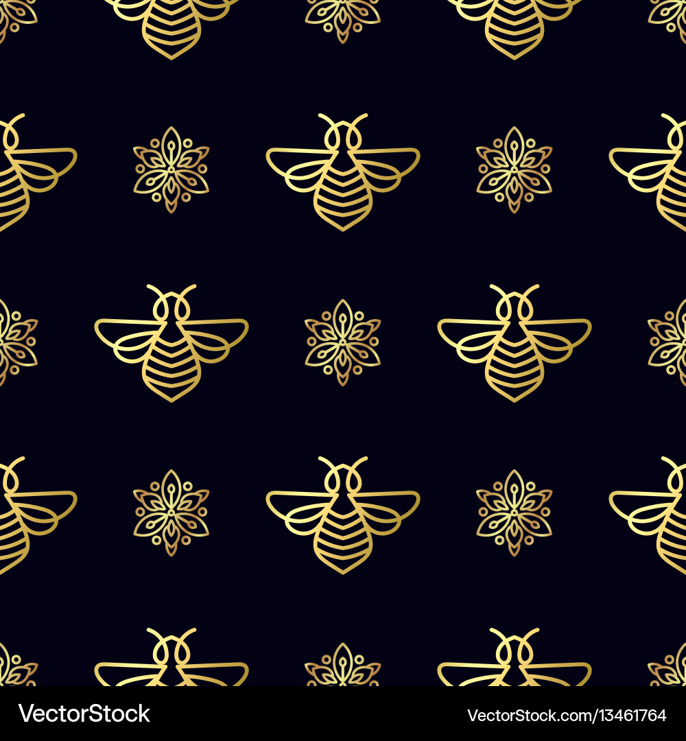 Seamless pattern with gold bee Royalty Free Vector Image