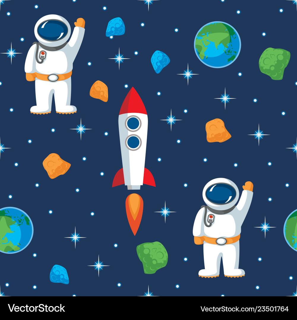 Space seamless pattern in flat style Royalty Free Vector