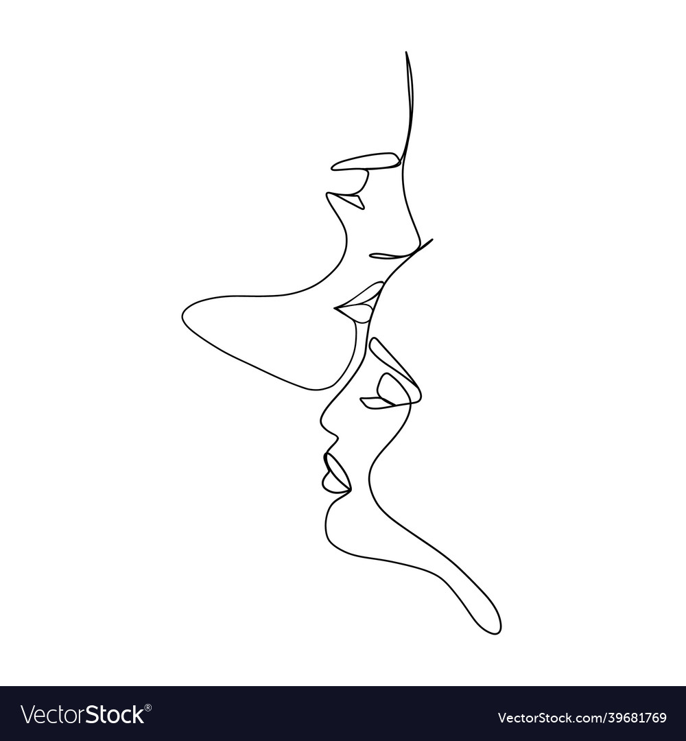 Continuous one line drawing romantic kiss Vector Image