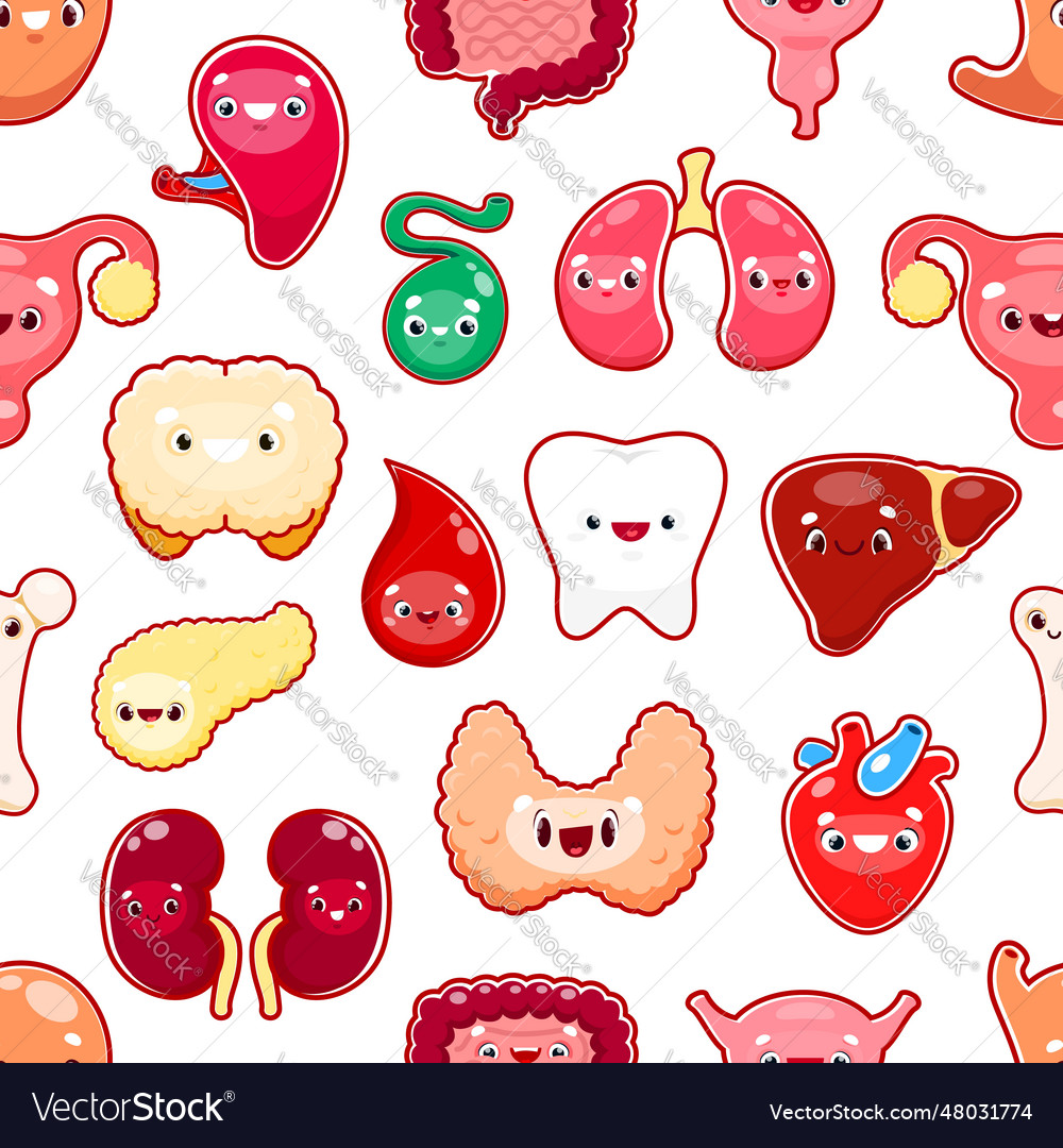 Cartoon Human Organ Characters Seamless Pattern Vector Image