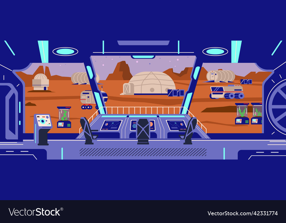 Fantasy flat with spaceship interior Royalty Free Vector Fantasy flat with spaceship interior Royalty Free Vector