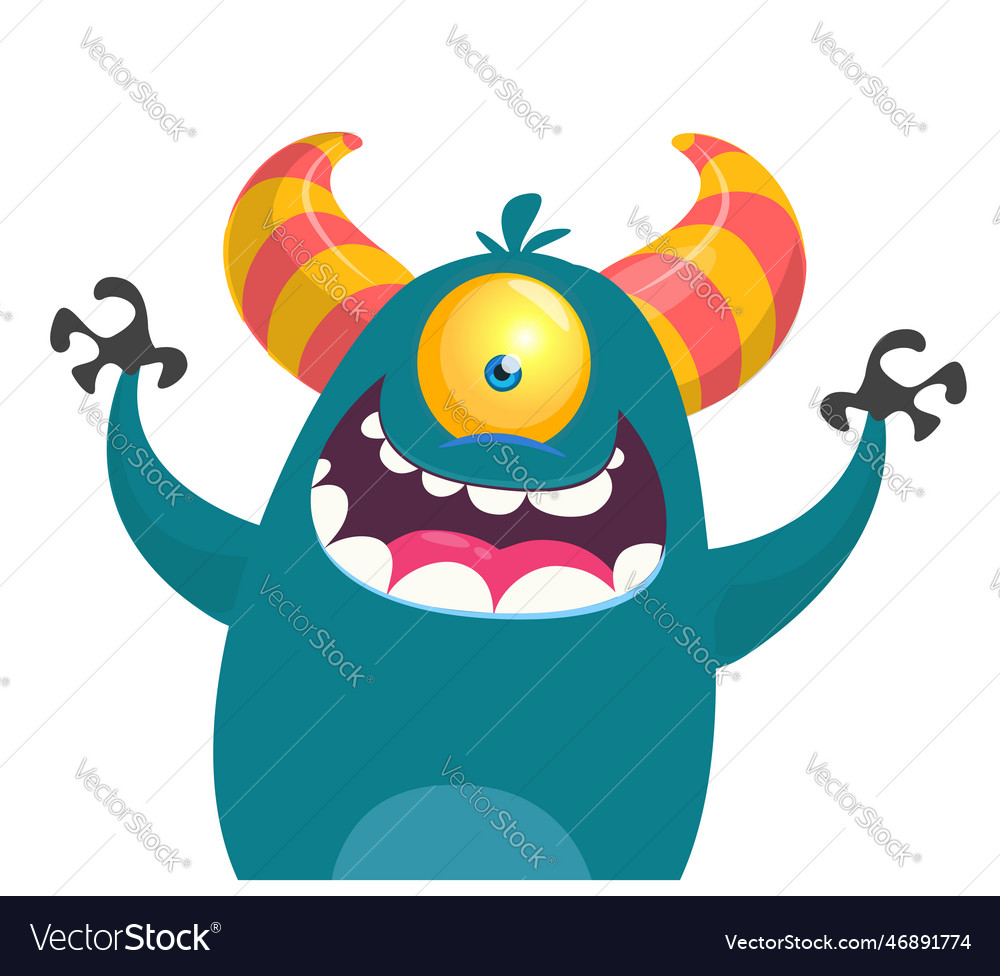 Funny cartoon monster character of cute and happy Vector Image