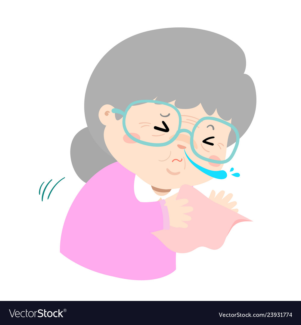 Ill grandmother sneezing cartoon Royalty Free Vector Image