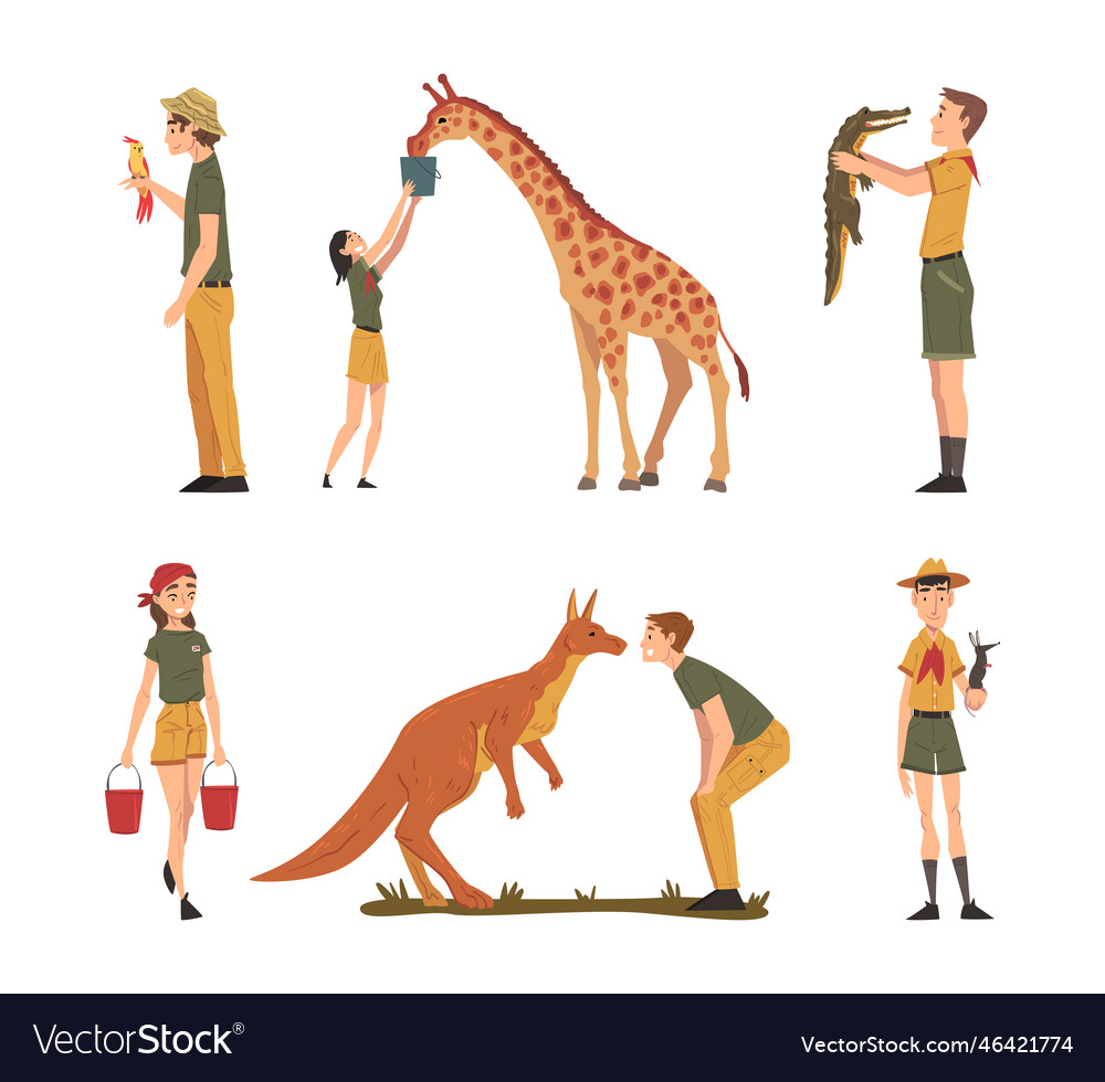 Man and woman zookeeper engaged in daily care Vector Image