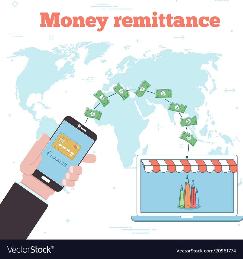 Money Remittance Concept In Line Art Style Vector Image
